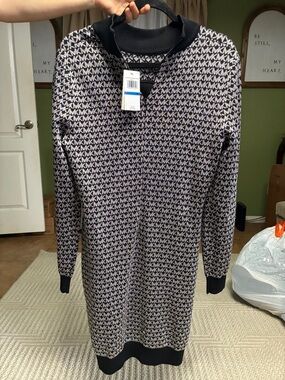 Michael Kors Black and White MK Logo Crewneck Sweater